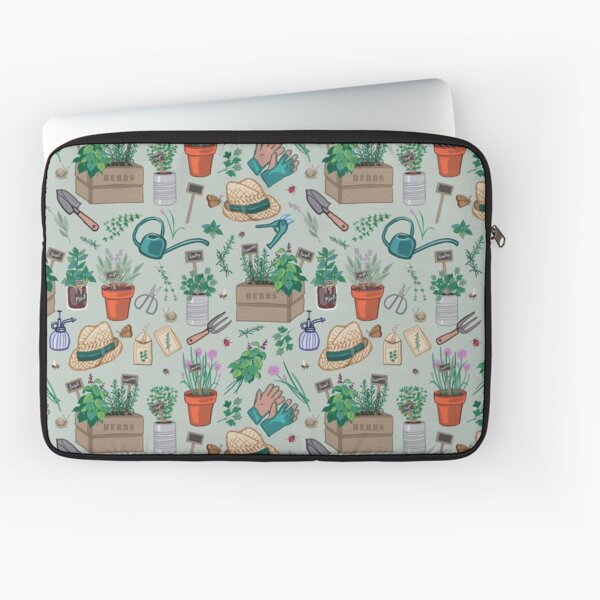 Herb Garden Pattern on Sage Green Laptop Sleeve