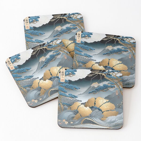 Item preview, Golden-cracked mountain in celestial wave landscape designed and sold by Topmaxdesign.