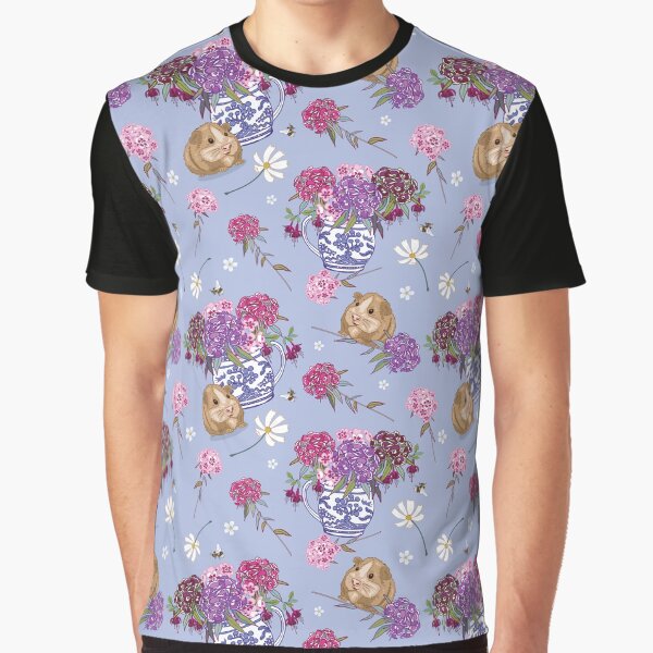 Guinea Pig and Sweet Williams Light Blue Graphic T-Shirt