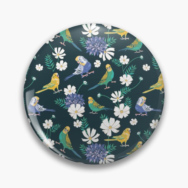 Item preview, Budgies and Cosmos on dark green designed and sold by Angie Spurgeon.