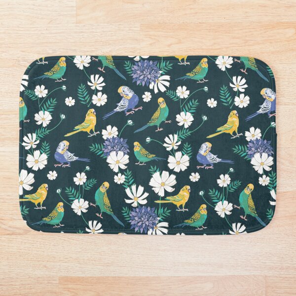 Item preview, Budgies and Cosmos on dark green designed and sold by Angie Spurgeon.