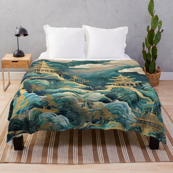 Item preview, Golden pagodas in flowing celestial mountain landscape designed and sold by Topmaxdesign.