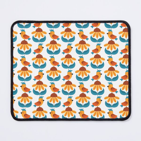 Item preview, cute parakeet and coneflowers happy summer yellow and teal all over pattern designed and sold by artgeige.