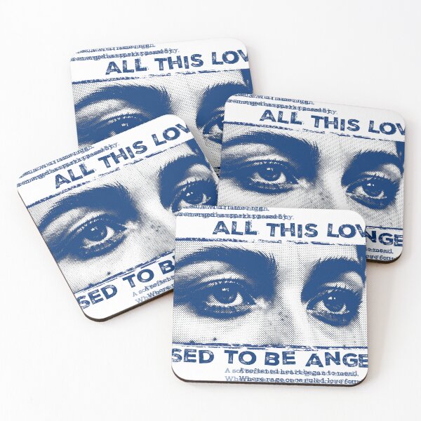 Item preview, All This Love Used to Be Anger Print, Grunge Poetic Typography Art, Blue Halftone Emotional Eyes Design, Zine-Inspired Streetwear Design designed and sold by ReFreshU Shop Designs.