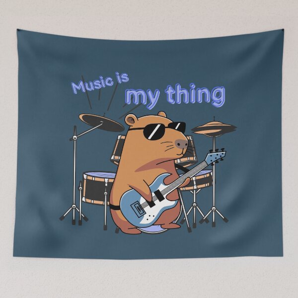 Item preview, Rocking Capybara with Electric Guitar – “Music is My Thing” designed and sold by MadeByKriss.