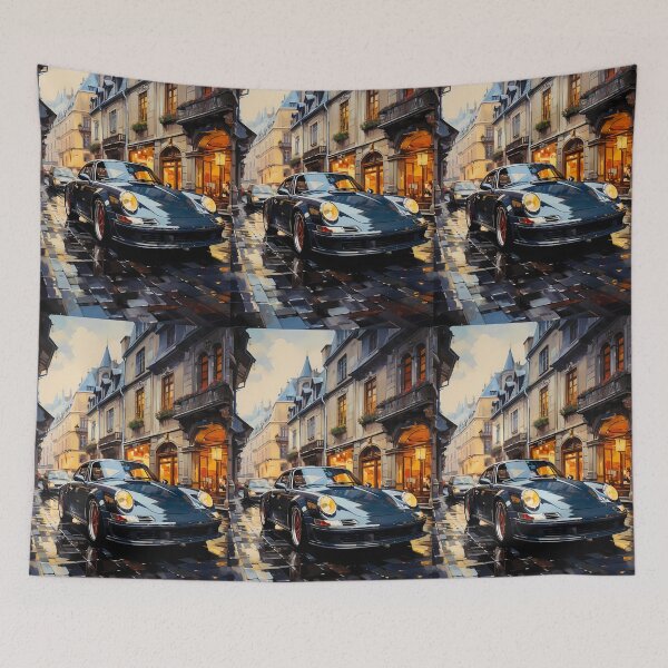 Item preview, Iconic Retro Car Surrounded By Beautiful Old Town Architecture designed and sold by RevUpDesign.