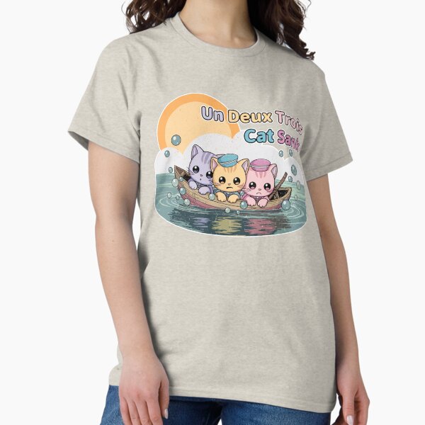 Item preview, Funny Kawaii Cat T-Shirt, French Pun Un Deux Trois Cat Sank, Cute Kitten Humor, Linguists Tee, Cat Lover Gift, Unique Design, perfect gift designed and sold by ReFreshU Shop Designs.