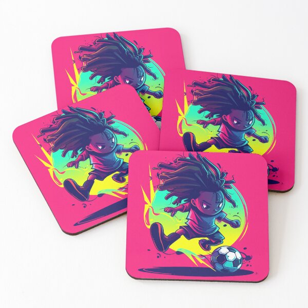 Item preview, a cute football player in action pose about to kick a soccer ball, with a wild deathrock and reggae hairstyle designed and sold by nichaplus.