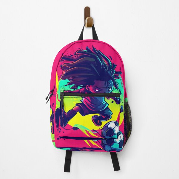 Item preview, a cute football player in action pose about to kick a soccer ball, with a wild deathrock and reggae hairstyle designed and sold by nichaplus.