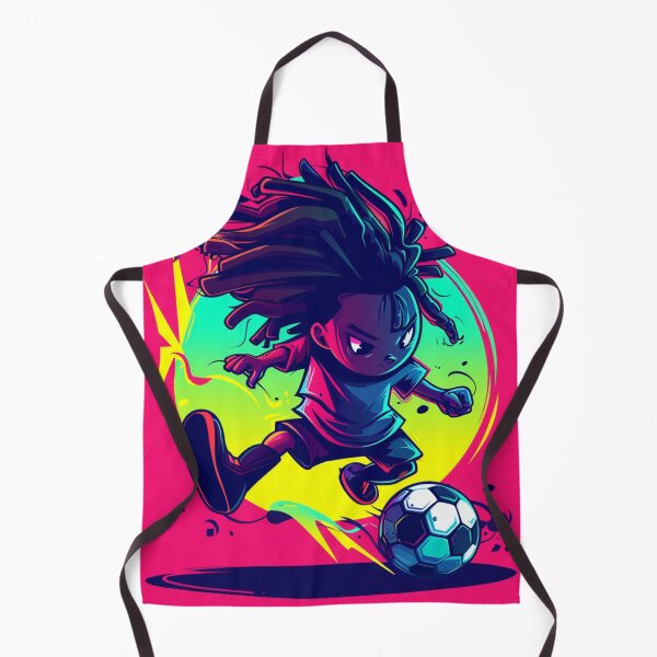 Item preview, a cute football player in action pose about to kick a soccer ball, with a wild deathrock and reggae hairstyle designed and sold by nichaplus.