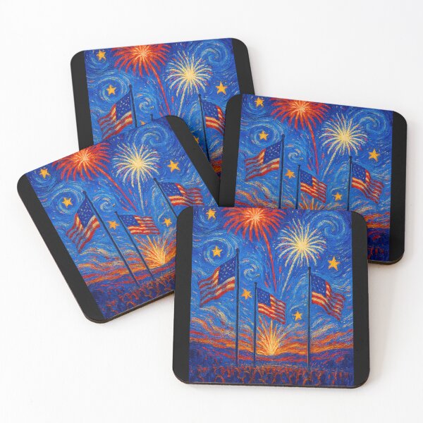 Artikelvorschau, Passende Flagge USA 4. Juli Van Gogh Sternennacht Feuerwerk entworfen und verkauft von cawtoon.
