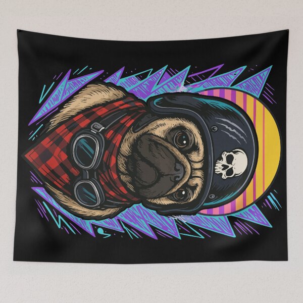 Item preview, Biker Pug Dog Skull Helmet Retro designed and sold by TomFrontierArt.