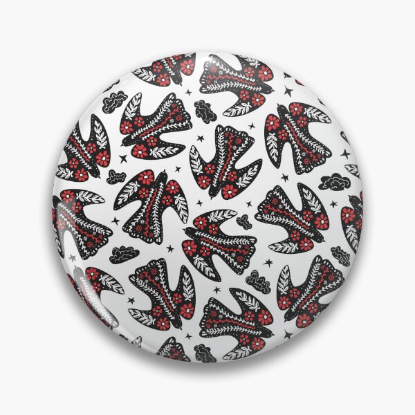 Item preview, flying folklore floral birds in the starry sky in black white red colors designed and sold by artgeige.