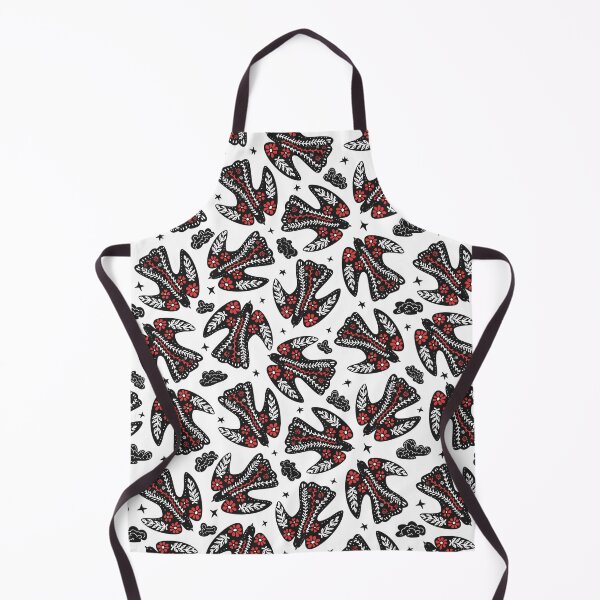 Item preview, flying folklore floral birds in the starry sky in black white red colors designed and sold by artgeige.