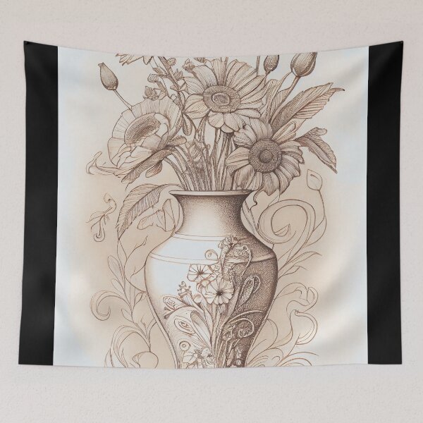 Item preview, Ornate Bloom: Vintage Floral Vase Drawing designed and sold by ShadowAndSlate.
