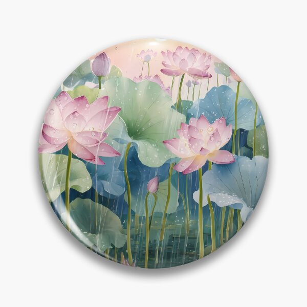 Item preview,  Peaceful Lotus Pond in Monsoon Watercolor designed and sold by AntiqueWhiteArt.