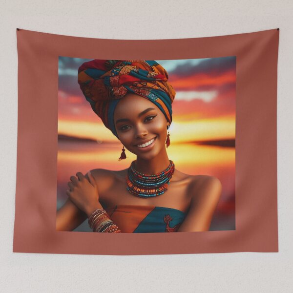 Item preview, African Sunset Portrait - Radiant Woman in Turban designed and sold by VA Design.