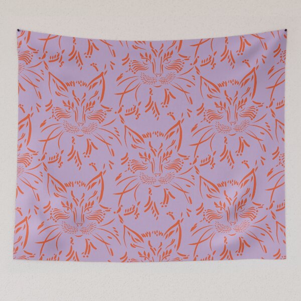 Item preview, Maggie Cat Henna Style Deep Orange on Lilac designed and sold by Elki-Studio.
