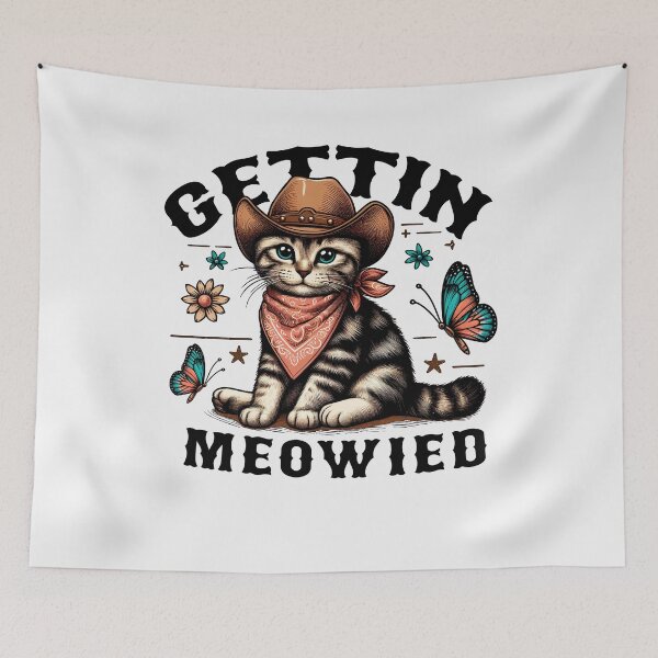 Item preview, Cute Cowboy Cat with Butterflies and Flowers Design Retro Style Animals Gifts For Men Women Kids designed and sold by ArmyAbodo.