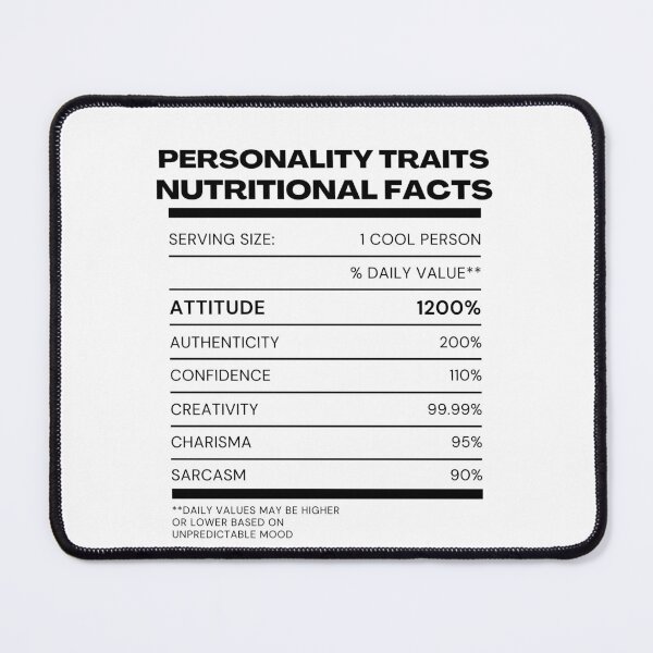 Item preview, Personality Traits Nutrition Fact Typography designed and sold by rebuZZ-Apparels-The Minimalistic Buzz.