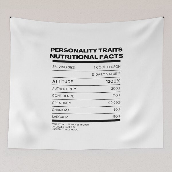 Item preview, Personality Traits Nutrition Fact Typography designed and sold by rebuZZ-Apparels-The Minimalistic Buzz.