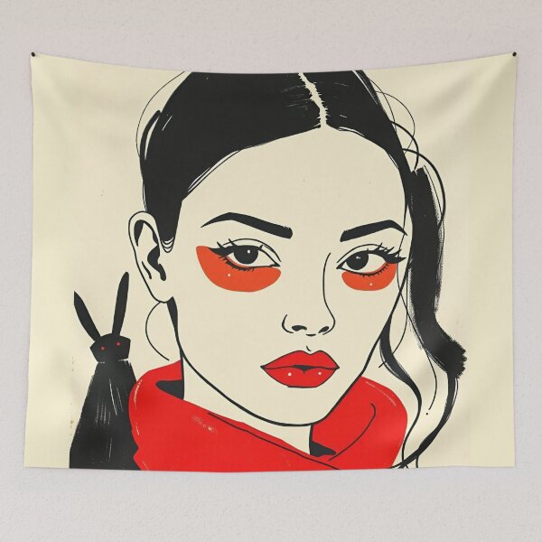 Item preview, Bold Red Eyeliner Girl Illustration – Minimalist Pop Art Portrait with Bunny designed and sold by ArtazaBazaar.
