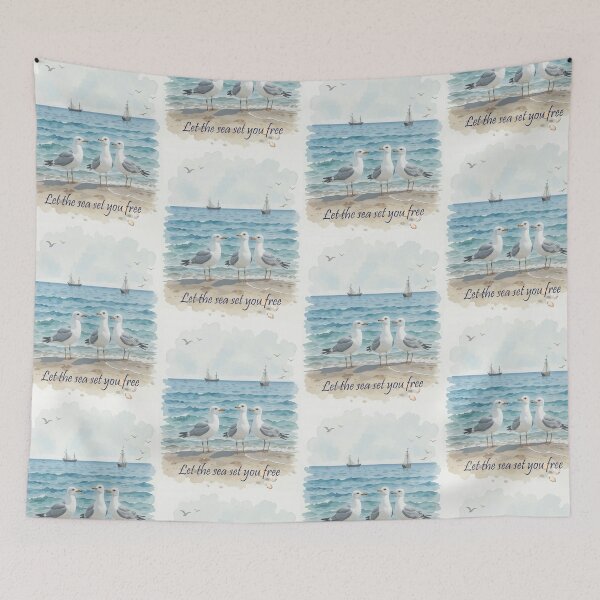 Item preview, Let the Sea Set You Free Quote – Beach and Seagull Watercolor designed and sold by countrymouse.