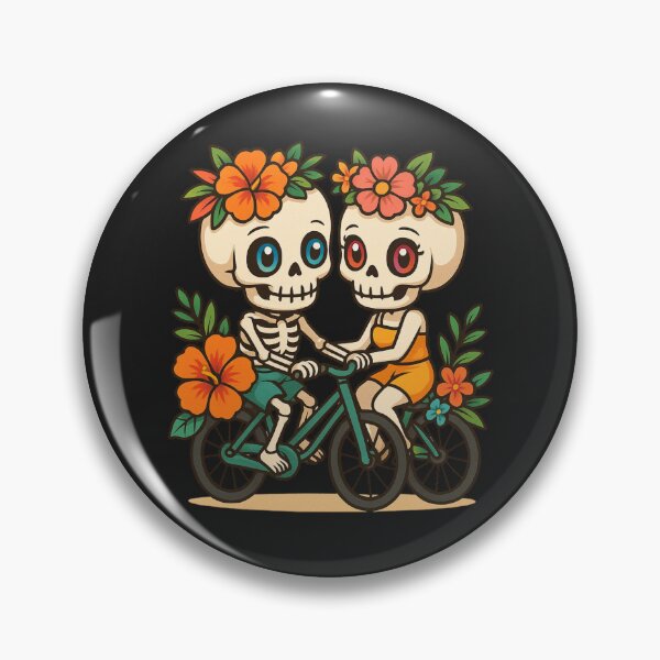 Item preview, Skeleton Couple on Floral Bike – Cute Summer Skeleton Love Illustration designed and sold by ColorSplash123.