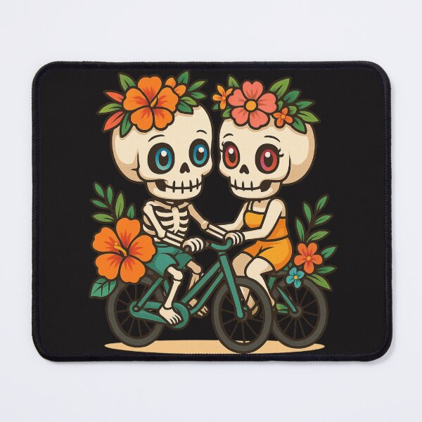 Item preview, Skeleton Couple on Floral Bike – Cute Summer Skeleton Love Illustration designed and sold by ColorSplash123.