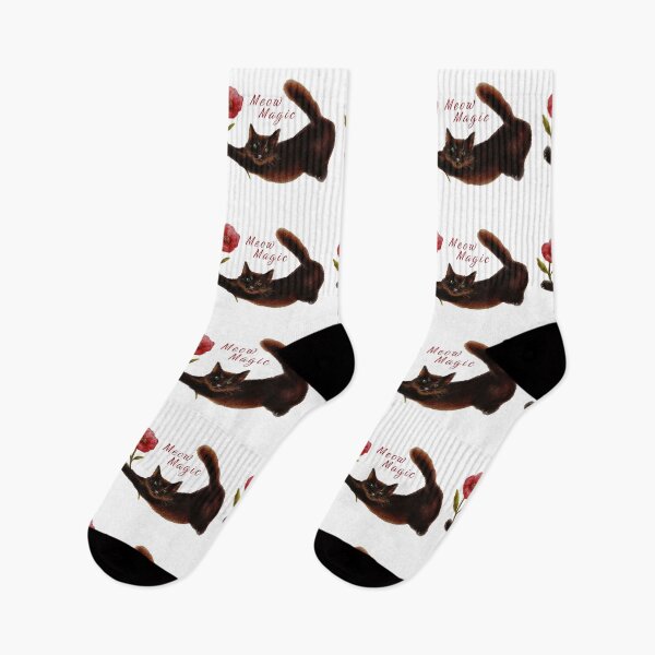 Item preview, Black Cat with Red Flower and Meow Magic Text designed and sold by olenapetol.