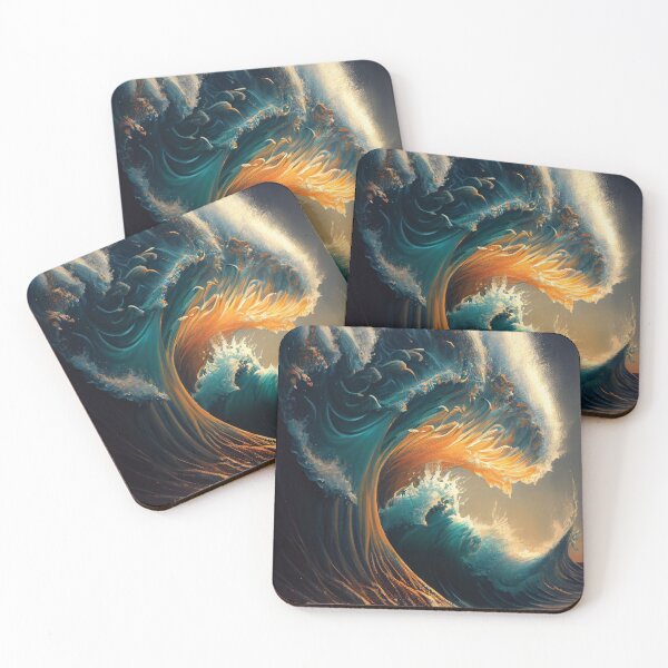 Item preview, Golden Crest: Radiant Ocean Wave Art designed and sold by ShadowAndSlate.