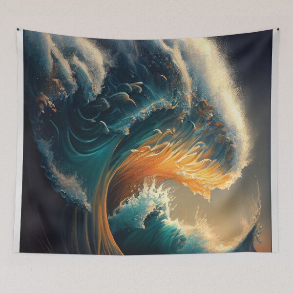 Item preview, Golden Crest: Radiant Ocean Wave Art designed and sold by ShadowAndSlate.