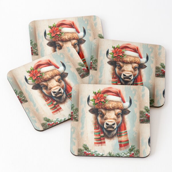 Item preview, Festive Christmas Buffalo with Santa Hat and Scarf designed and sold by artenvironments.