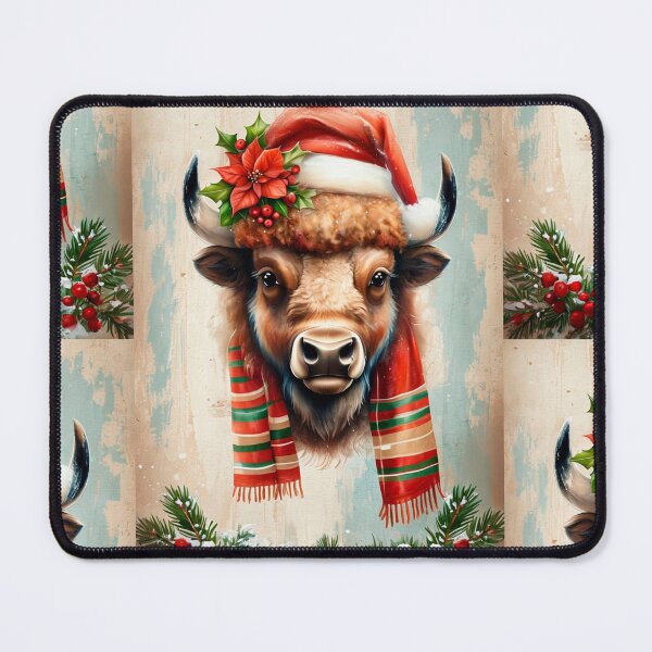 Item preview, Festive Christmas Buffalo with Santa Hat and Scarf designed and sold by artenvironments.