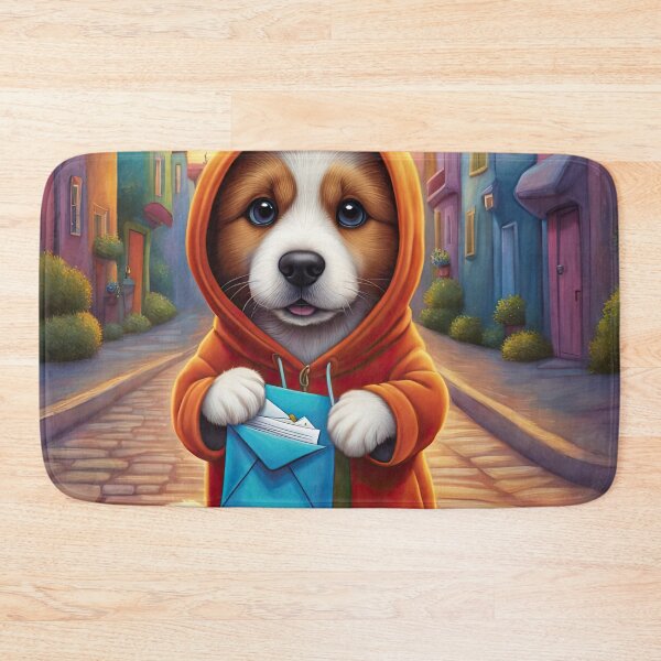 Item preview, Folk Art puppy wearing a hoodie as a postman designed and sold by Colin Bentham.