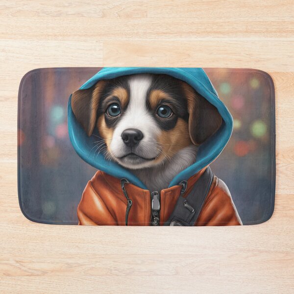 Item preview, Folk Art puppy wearing a hoodie as a postman designed and sold by Colin Bentham.