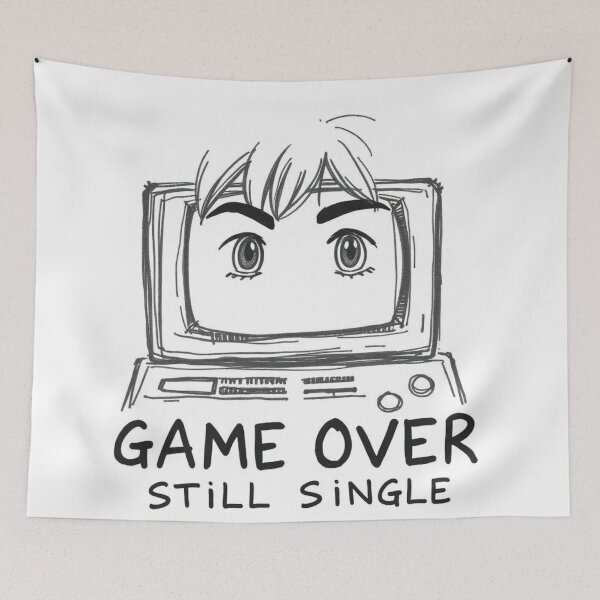 Item preview, "Game Over – Still Single" Retro Sketch Tee / Print designed and sold by apoknight.