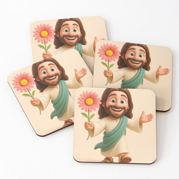 Item preview, Cute 3D Cartoon Jesus Holding a Flower – Wholesome Christian Art Design designed and sold by CrossCrafted.