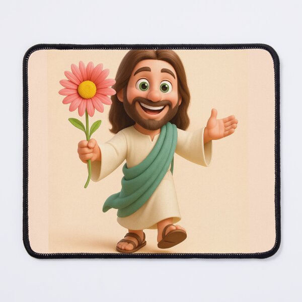Item preview, Cute 3D Cartoon Jesus Holding a Flower – Wholesome Christian Art Design designed and sold by CrossCrafted.