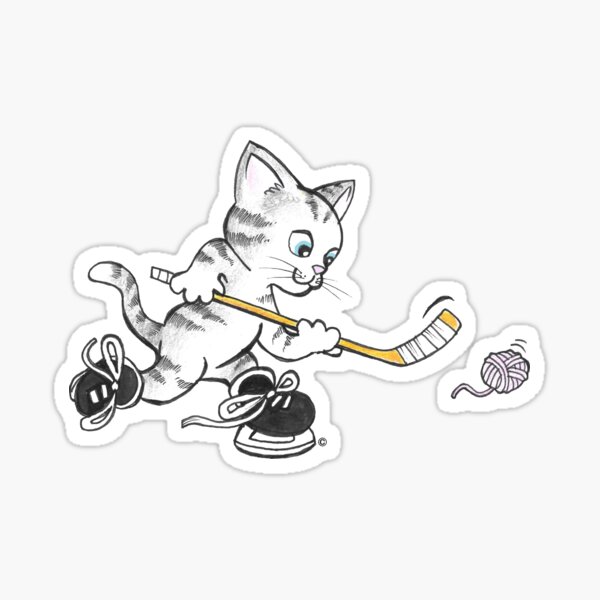 Cute Kitty Cat Kitten Playing Hockey Sticker