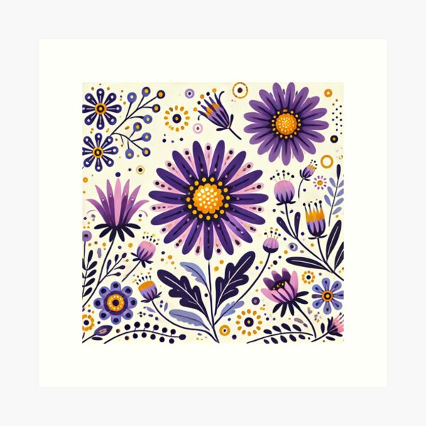 Item preview, Scandinavian Folk Art - A Passion for Purple daisies by heidiannemorris designed and sold by FOLK ART FUSION by heidiannemorris.