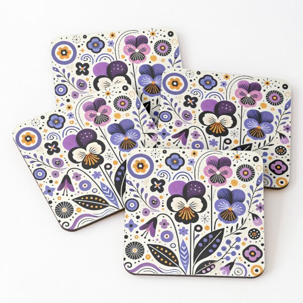 Item preview, Scandinavian Folk Art - Vibrant Purple Viola flowers by heidiannemorris designed and sold by FOLK ART FUSION.