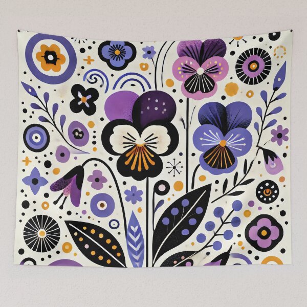 Item preview, Scandinavian Folk Art - Vibrant Purple Viola flowers by heidiannemorris designed and sold by FOLK ART FUSION by heidiannemorris.