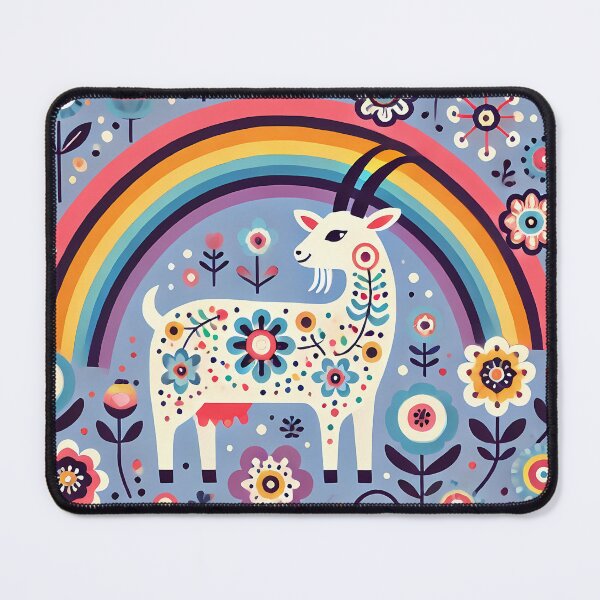 Item preview, Scandinavian Folk Art Cute Nanny Goat and Rainbow by heidiannemorris © designed and sold by FOLK ART FUSION by heidiannemorris.