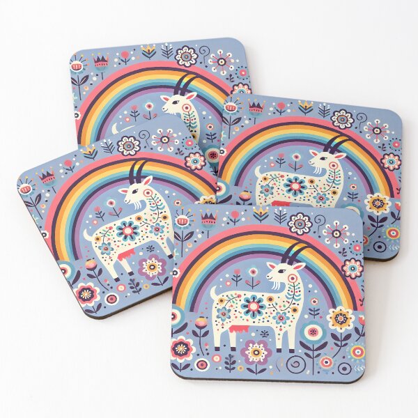 Artikelvorschau, Skandinavische Volkskunst Süße Ziege und Regenbogen von heidiannemorris © entworfen und verkauft von FOLK ART FUSION by heidiannemorris.