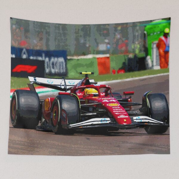 Item preview, Lewis Hamilton racing his 2025 F1 car during the Grand Prix at Imola abstract designed and sold by Rodissimus1984.