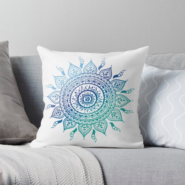Blue Gradient Mandala Throw Pillow