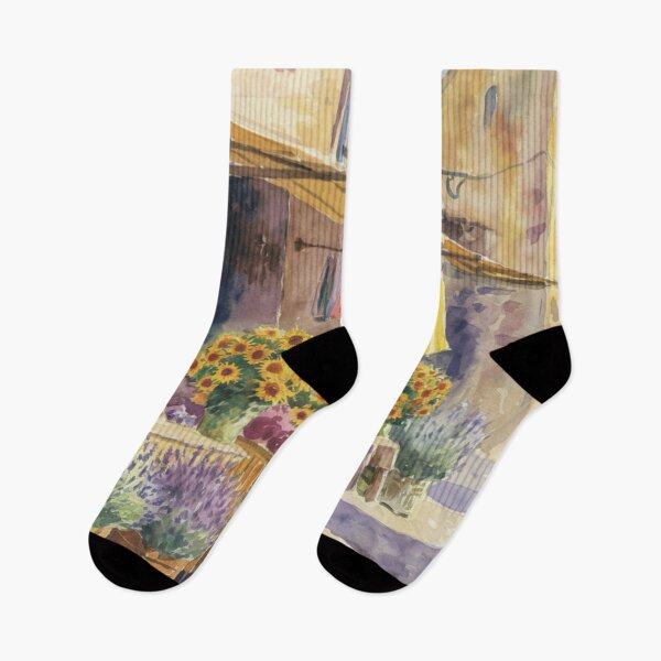 Artikelvorschau, Provence Marktszene und Sonnenblumen | Französischer Aquarell-Kunstdruck entworfen und verkauft von CARRAANN.
