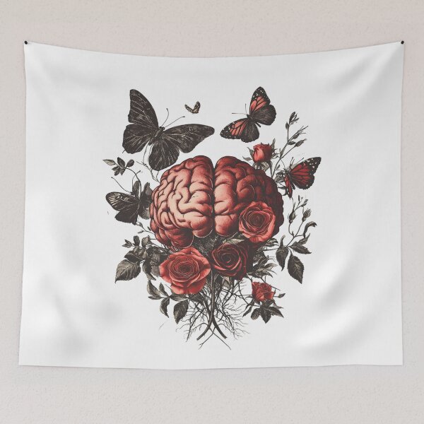 Item preview, Anatomical Brain with Red Roses and Butterflies - Gothic Art designed and sold by Kollibri.
