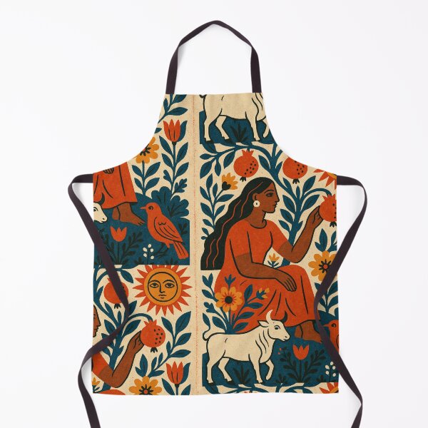 Item preview, Vibrant Nature Goddess Logo – Woman, Pomegranate Tree, Sun, Bird & Cow designed and sold by TeutaDesings.